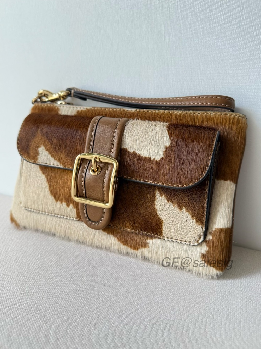 NWT Coach Ashton Haircalf Cow Print Wristlet Clutch Wallet Rare CDY07 Tan Brown